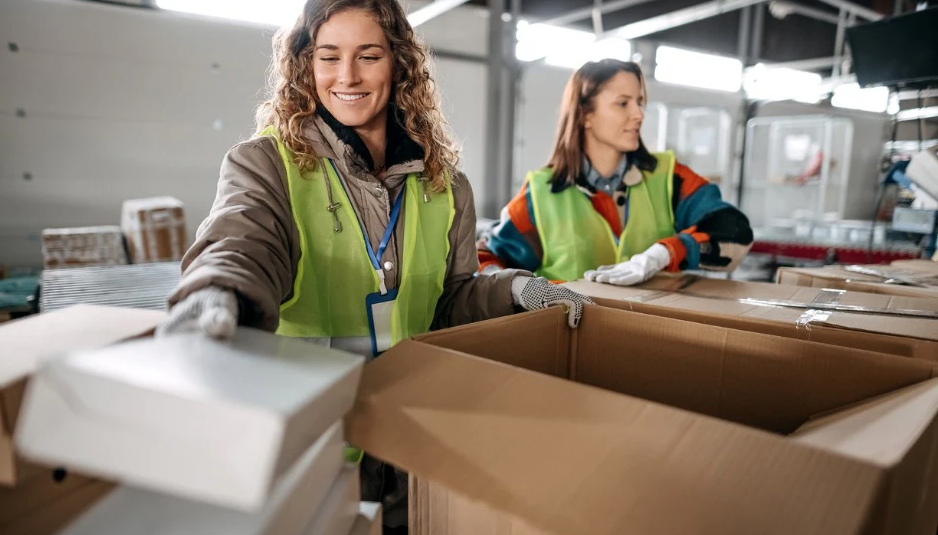 Warehouse team packing shipments